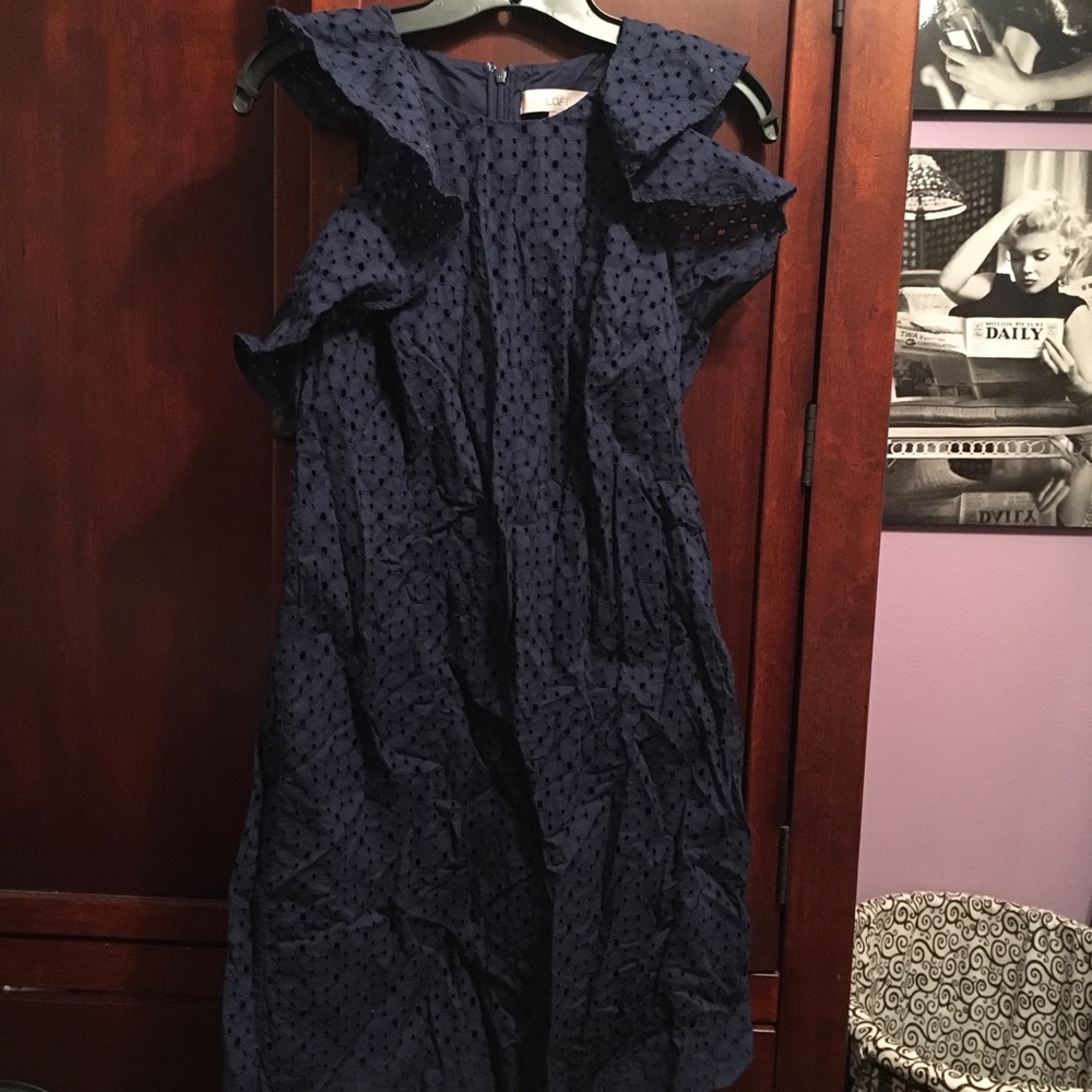 Loft Navy Eyelet Dress